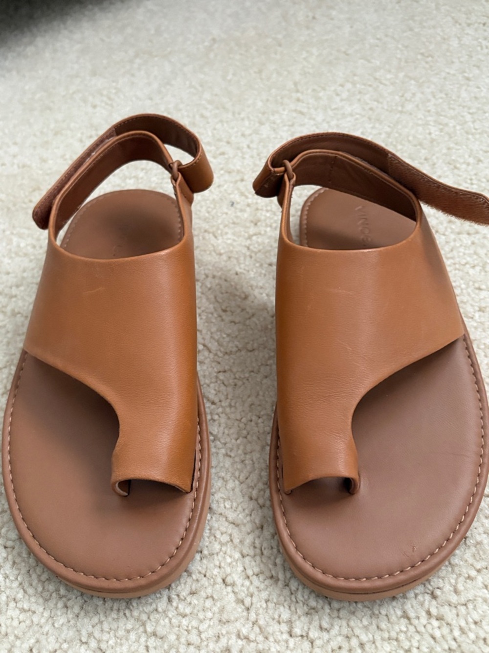 NWOT  Vince Tan Leather Toe-Loop Ankle Strap Sandals